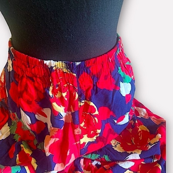 Vintage Printed Wide Leg Red Floral Pants Smocked Waistband Women’s Size Medium - Picture 3 of 7